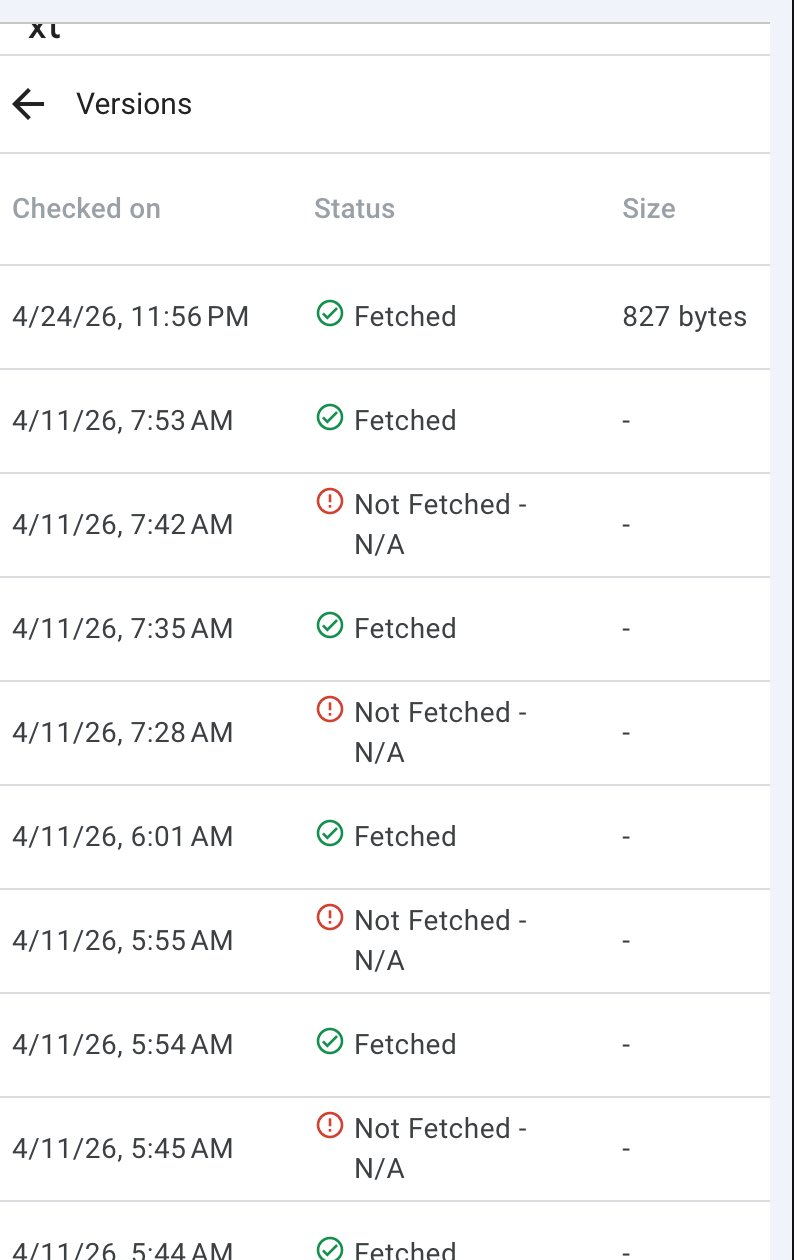 GSC fetch-versions history for virgingifts.com/robots.txt showing multiple Not Fetched - N/A entries clustered on 11 April, alongside Fetched entries - the failure pattern that triggered the investigation